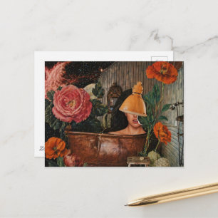 Carte Postale Femme surréaliste baignoire en cuivre rustique fle