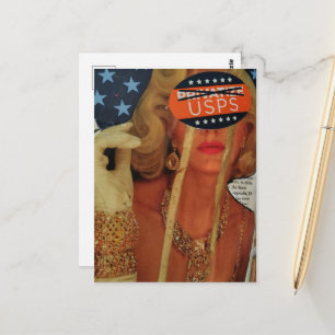 Carte Postale Femme surréaliste pleure des larmes d'or Collage