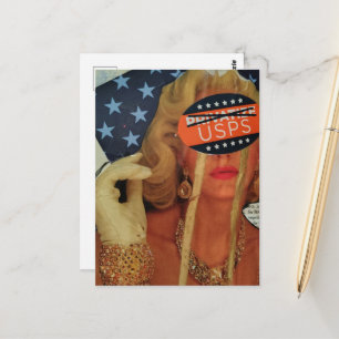 Carte Postale Femme surréaliste pleure des larmes d'or Collage