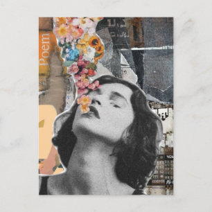 Carte Postale Femme surréaliste Poème floral Collage