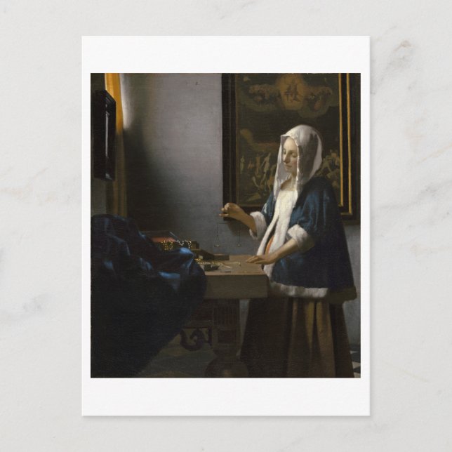 Carte Postale Femme tenant un équilibre par Johannes Vermeer (Devant)