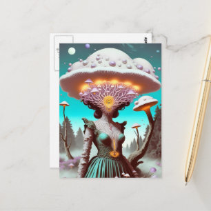 Carte Postale Femme Unique Surréaliste dans un Chapeau de Champi