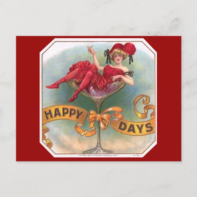 Carte Postale Femme victorienne Champagne Rouge Happy (Devant)