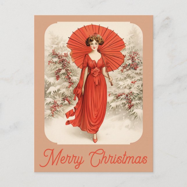 Carte Postale Femme victorienne de neige de Noël (Devant)