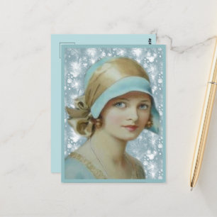 Carte Postale Femme victorienne en bleu clair Casquette et robe
