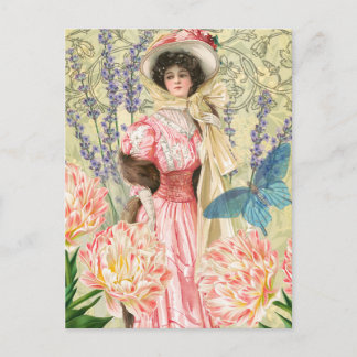 Carte Postale Femme victorienne florale rose Régence