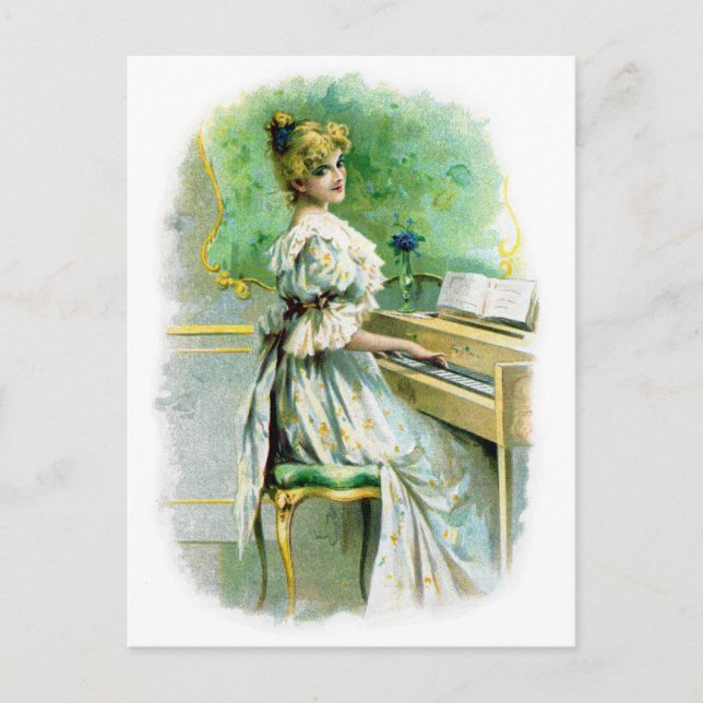 Carte Postale Femme victorienne jouant du piano (Devant)
