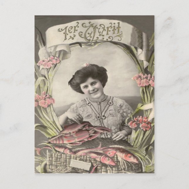 Carte Postale Femme victorienne Poisson d'avril (Devant)