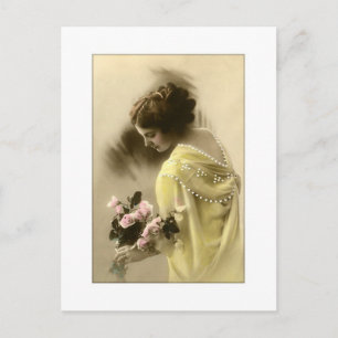 Carte Postale femme victorienne roses roses, romantique