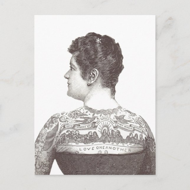 Carte Postale Femme victorienne tatouée 'Amour l'un l'autre' (Devant)