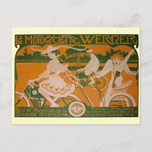 Carte Postale Femme vintage à vélo avec Cupidon