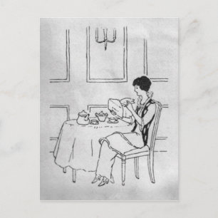 Carte Postale Femme vintage au thé