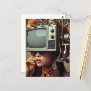 Carte Postale Femme Vintage avec une Télévision sur la Tête Stea