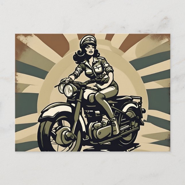 Carte Postale Femme vintage de moto (Devant)
