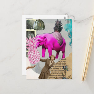 Carte Postale Femme Vintage Eléphant Rose Collage