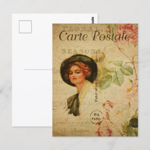 Carte Postale Femme vintage en Casquette
