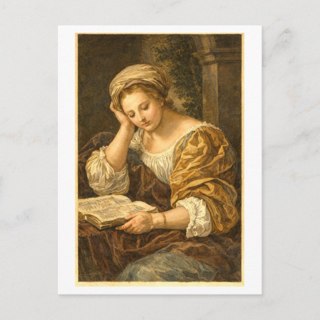 Carte Postale Femme Vintage en Lecture (Devant)