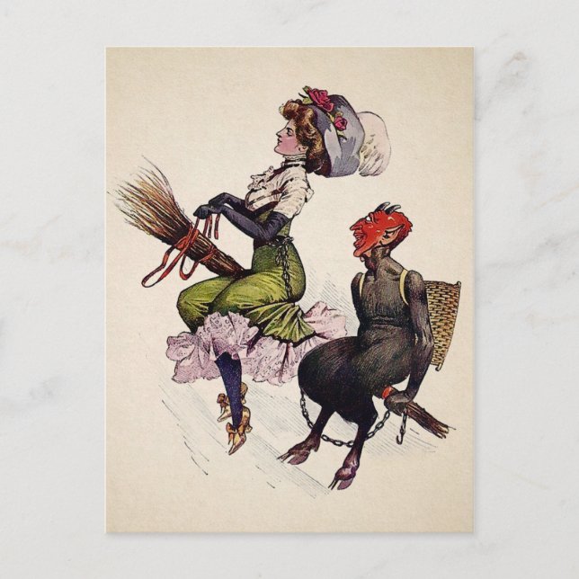 Carte Postale Femme vintage et Krampus (Devant)