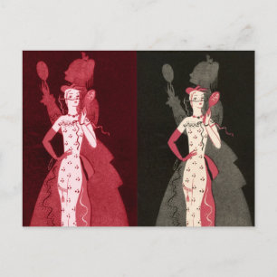 Carte Postale Femme vintage Fashionista robe rose noire