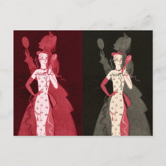 Carte Postale Femme vintage Fashionista robe rose noire