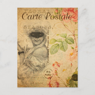 Carte Postale Femme vintage glamour avec Masque Français