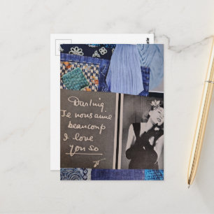 Carte Postale Femme Vintage Love You So et Collage de Textures