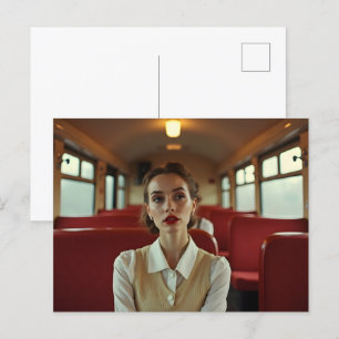 Carte Postale Femme vintage rétro dans le train