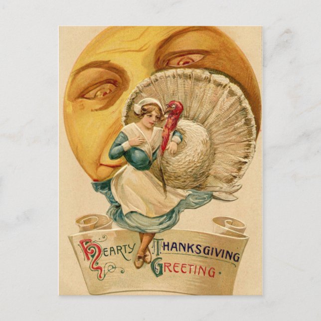 Carte Postale Femme vintage Turquie et lune Thanksgiving (Devant)