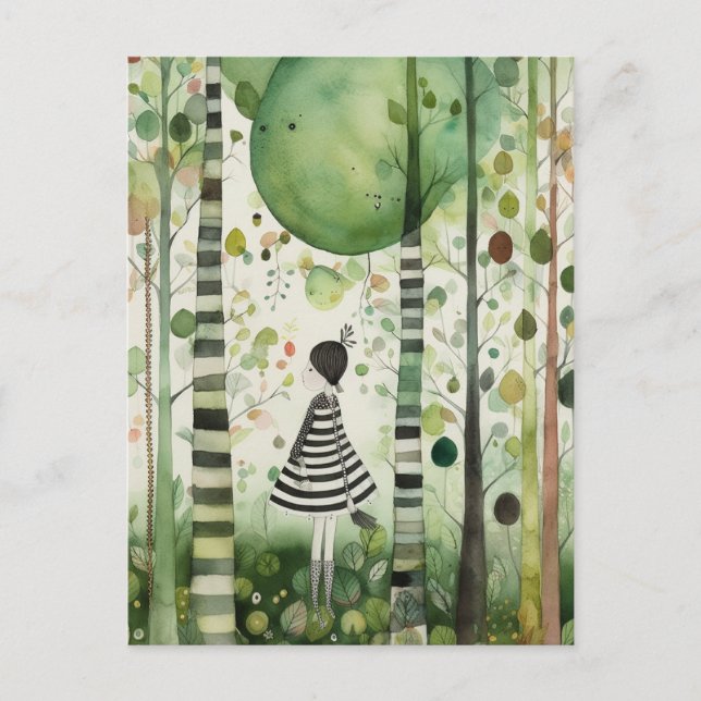 Carte Postale Femme whimiscale dans la forêt (Devant)