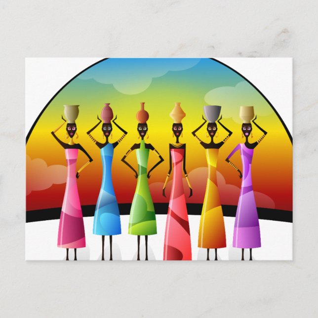 Carte Postale Femmes africaines avec de la poterie sur la tête (Devant)