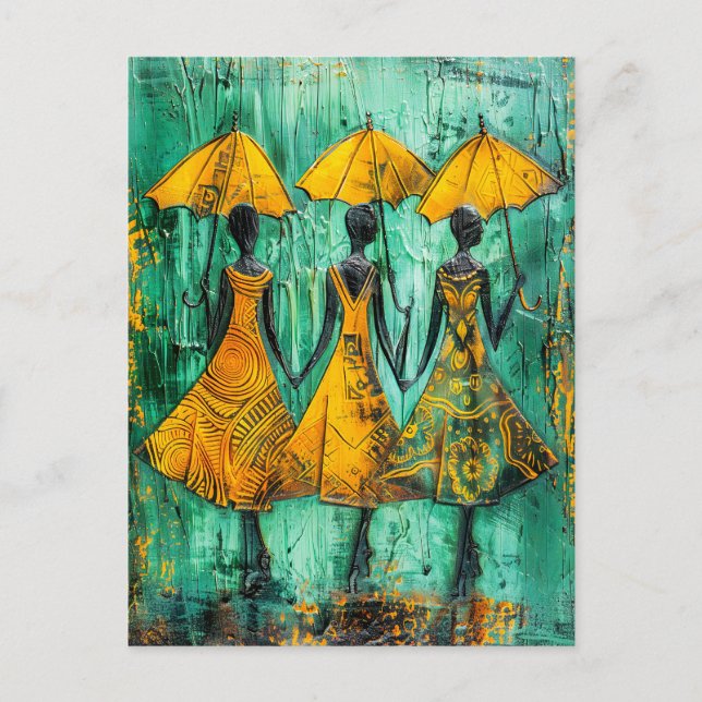 Carte Postale Femmes africaines avec parapluies (Devant)