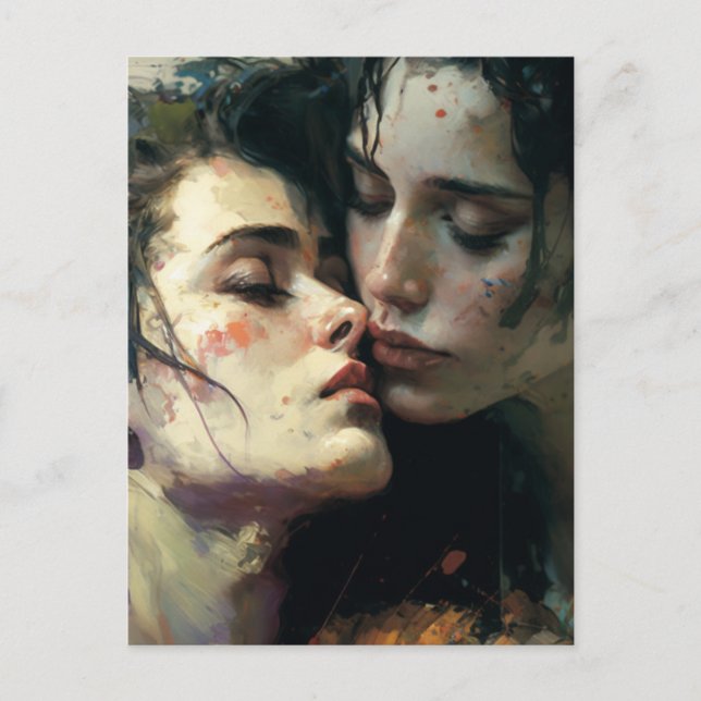 Carte Postale Femmes Amoureuses Peinture Colorée Désordonnée (Devant)