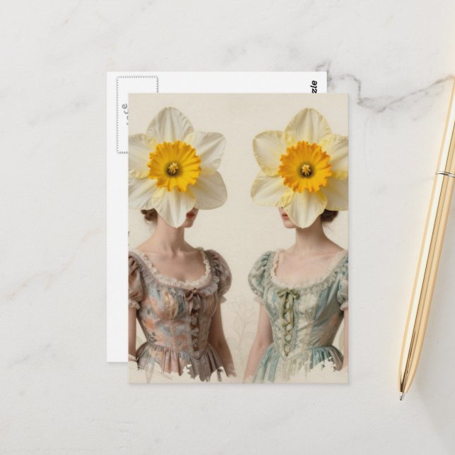 Carte Postale Femmes avec des têtes de jonquille (Devant/Arrière en situation)