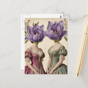 Carte Postale Femmes avec têtes de fleurs violettes Collage