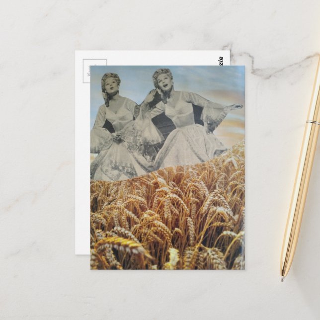 Carte Postale Femmes chantant dans un champ de blé Collage (Devant/Arrière en situation)