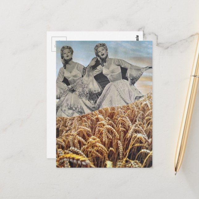 Carte Postale Femmes chantant dans un champ de blé Collage (Devant/Arrière en situation)