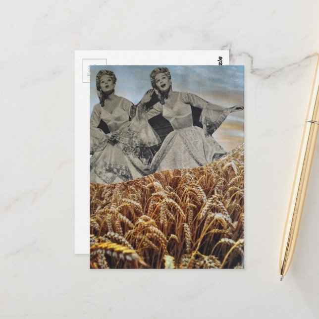 Carte Postale Femmes chantantes ridicules dans un collage de cha (Devant/Arrière en situation)