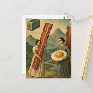 Carte Postale Femmes drôles de petit-déjeuner surréaliste Bacon 