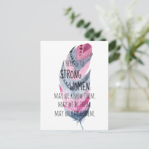 Carte Postale Femmes fortes Aquarelle Rose Gris Bohème Plume