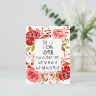 Carte Postale Femmes fortes Fleurs roses rouges Cadre Rose