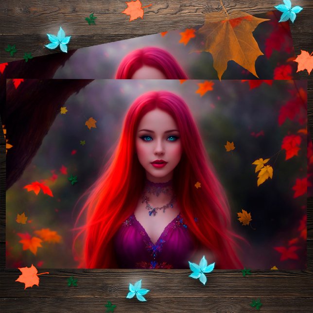 Carte Postale Femmes Mode Automne Jaune Or Feuille Art (Créateur téléchargé)