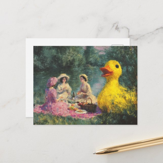 Carte Postale Femmes Pique-nique Canard Géant Faux peinture hist (Devant/Arrière en situation)