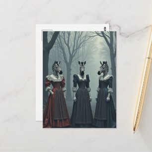 Carte Postale Femmes surréalistes avec des têtes de zèbre en for