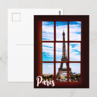 Fenêtre en bois avec vue sur la Tour Eiffel, Paris