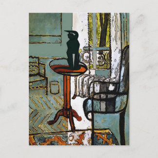 Carte Postale Fenêtre verte avec chat Art Déco