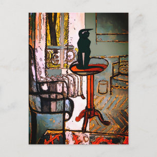 Carte Postale Fenêtre verte avec chat Art Déco