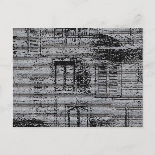 Carte Postale fenêtres grises et gribouillis sur fond texturé mé (Devant)