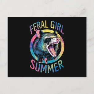 Carte Postale Feral Girl été Opossum Tie Dye Raccoon