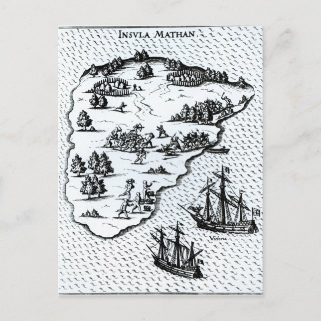 Carte Postale Ferdinand Magellan Combattez les indigènes de l'îl (Devant)