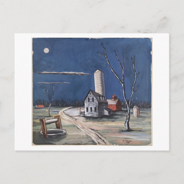 Carte Postale Ferme au clair de lune Peinture (Devant)
